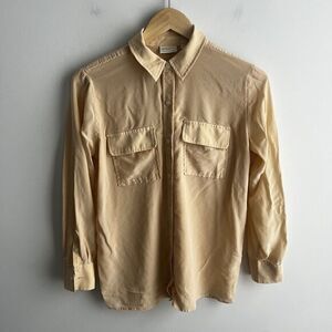 Women's Spartina 449 Top XS Silk Blouse Long Sleeve Cream Orange Button Front